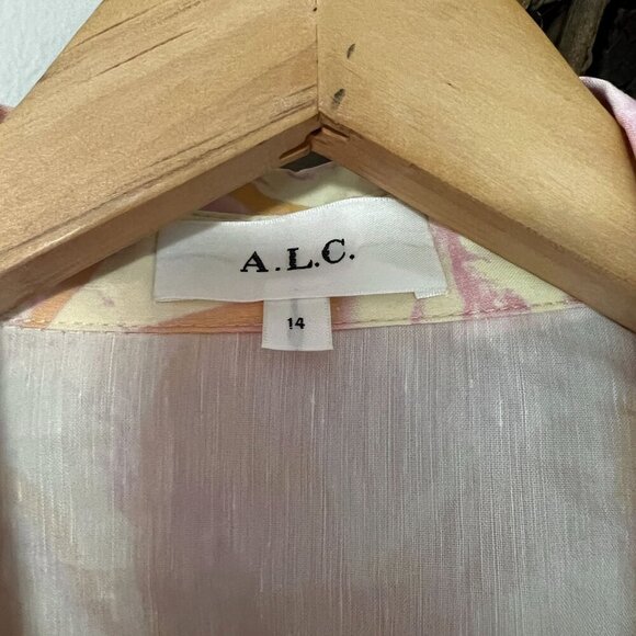 A.L.C. Womens Ava II Printed Linen-blend Mini Shirtdress Size 14 in Cumin Lilac - Picture 6 of 10